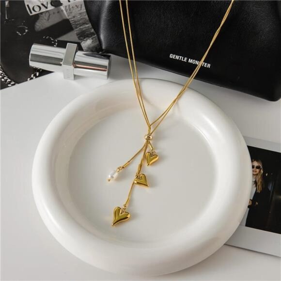 18K Gold-Plated Double Layered Heart Necklace - Picture 5 of 9